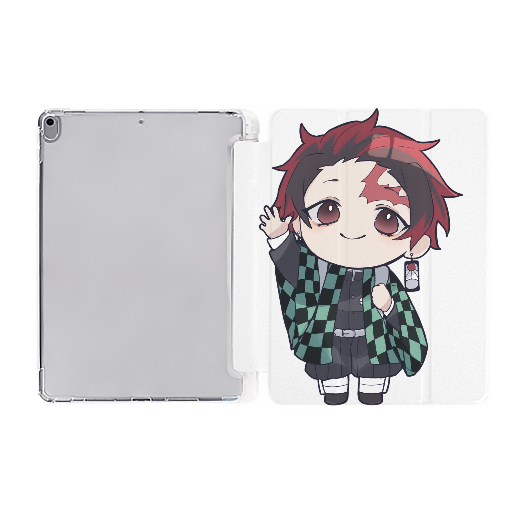 （画像用） 鬼滅の刃 竈門 炭治郎／かまど たんじろう Kamado Tanjirou IPad ケース ペン収納付き 三つ折りスタンド PUレザー×シリコン 対応機種9.5/10.5/10.9インチ